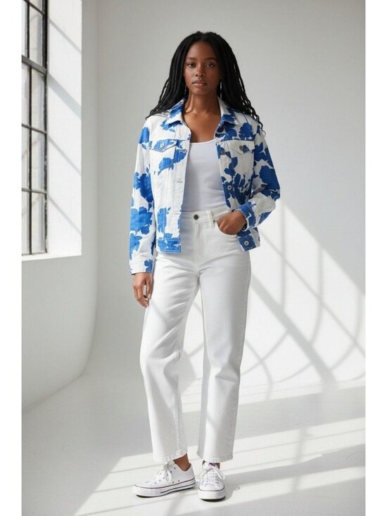 Cynthia Rowley Jackets & Blazers - Cynthia Rowley 100% Linen Blue & White Floral Jacket Size S With Button Front &